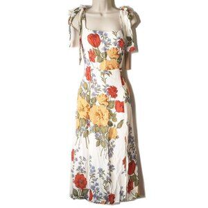 NWT Squareneck Front Slit Flare Midi Dress 4 Wildflower OPT Shoulder Ties